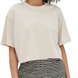 NWT Free People Movement Cropped Tee XL Oversized Boxy Raw Hem Blush Cream